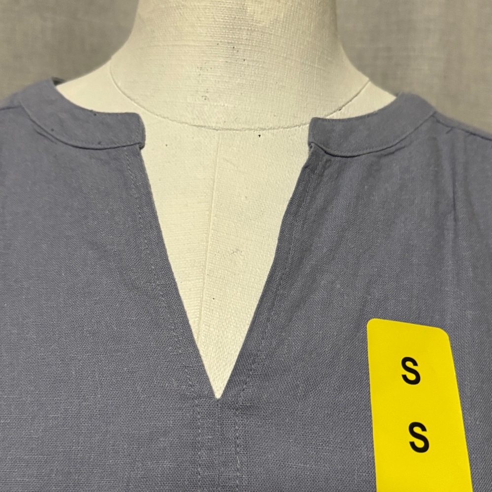 NWT Splendid Linen Viscose Blend Popover Blouse-Sz S-Chambray Blue-V Neck - Picture 2 of 11